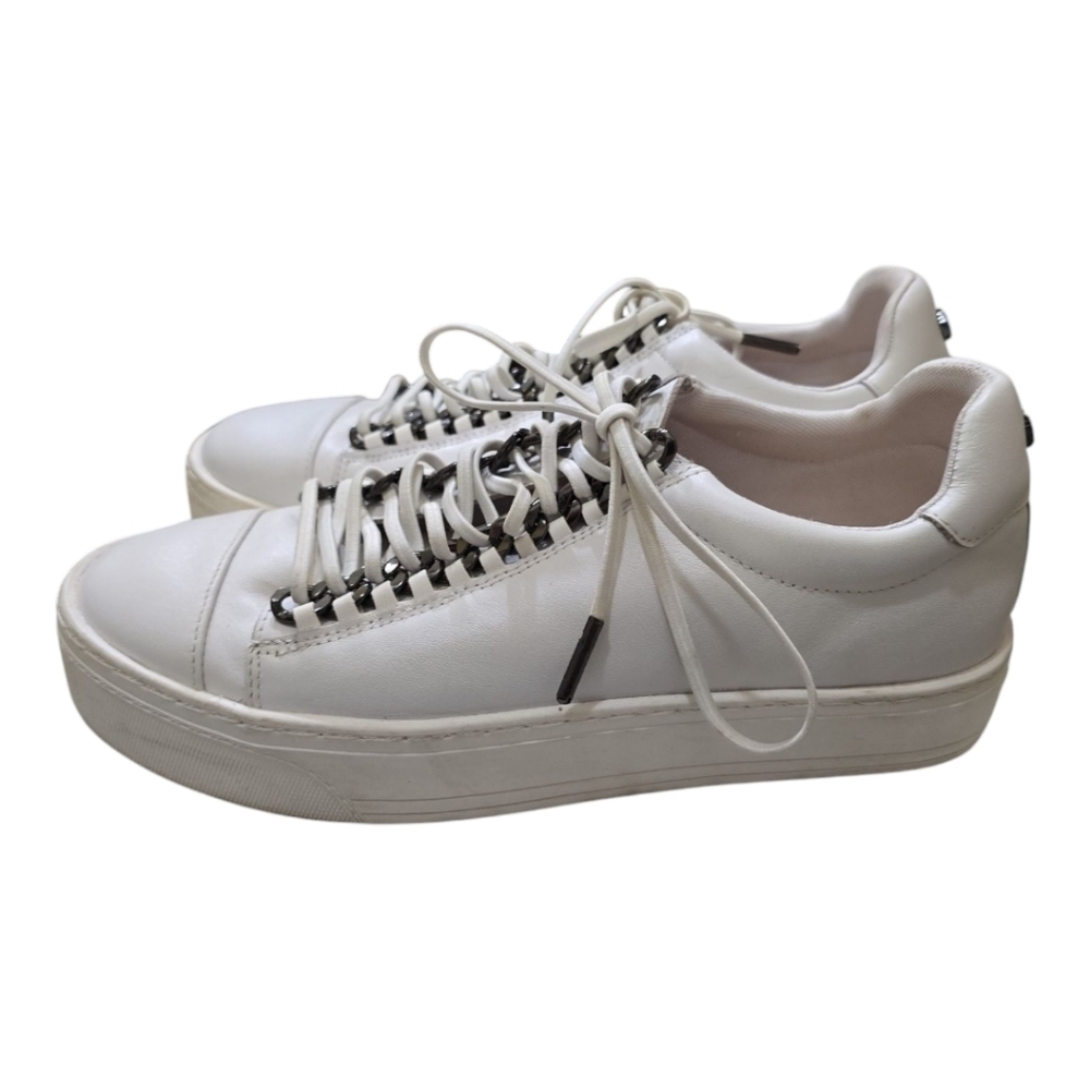 Carvela UK White Sneakers With Metal Chain Lace Through 39 8.5 Elastic Laces - Picture 3 of 11